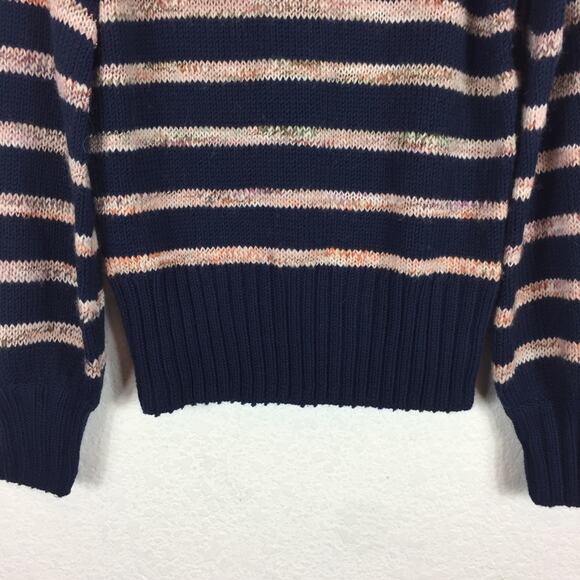 Madewell Blue Striped Wool Sweater XXS Metcalf Mockneck Balloon Sleeve Chunky - Picture 9 of 12
